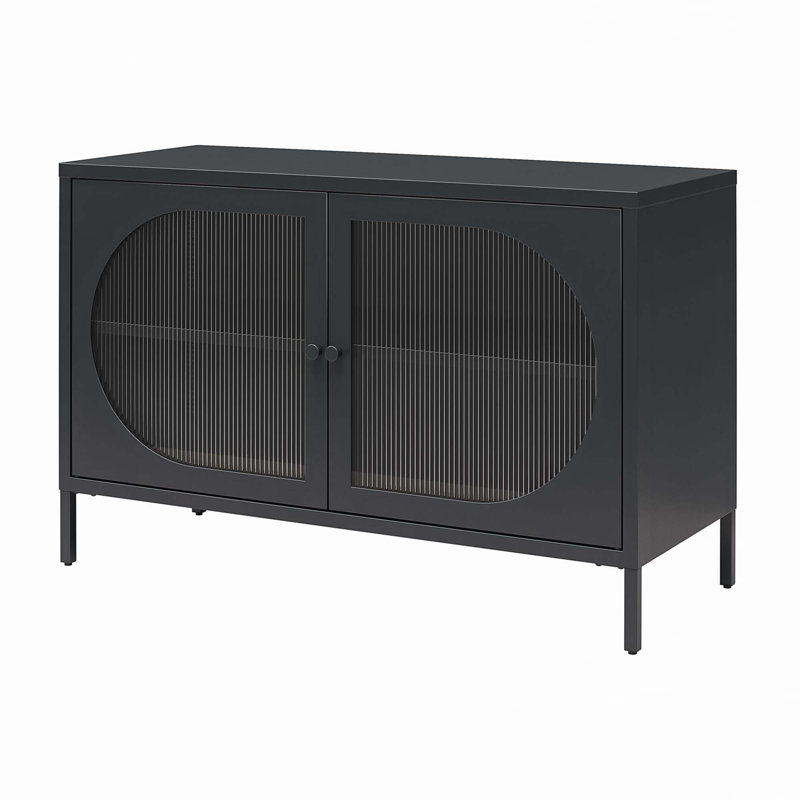 2-Door Accent Cabinet with Fluted Glass, Black