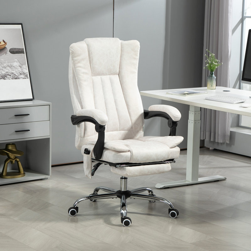 Fauteuil de bureau en microfibre de massage, chaise d'ordinateur à haut dossier avec massage à 6 points et chaleur, Blanc