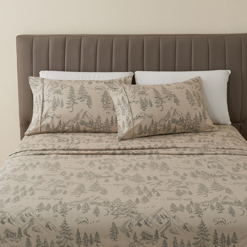 Ultra Soft Lodge Printed Microfiber Sheet Set, King, Bear Mountain