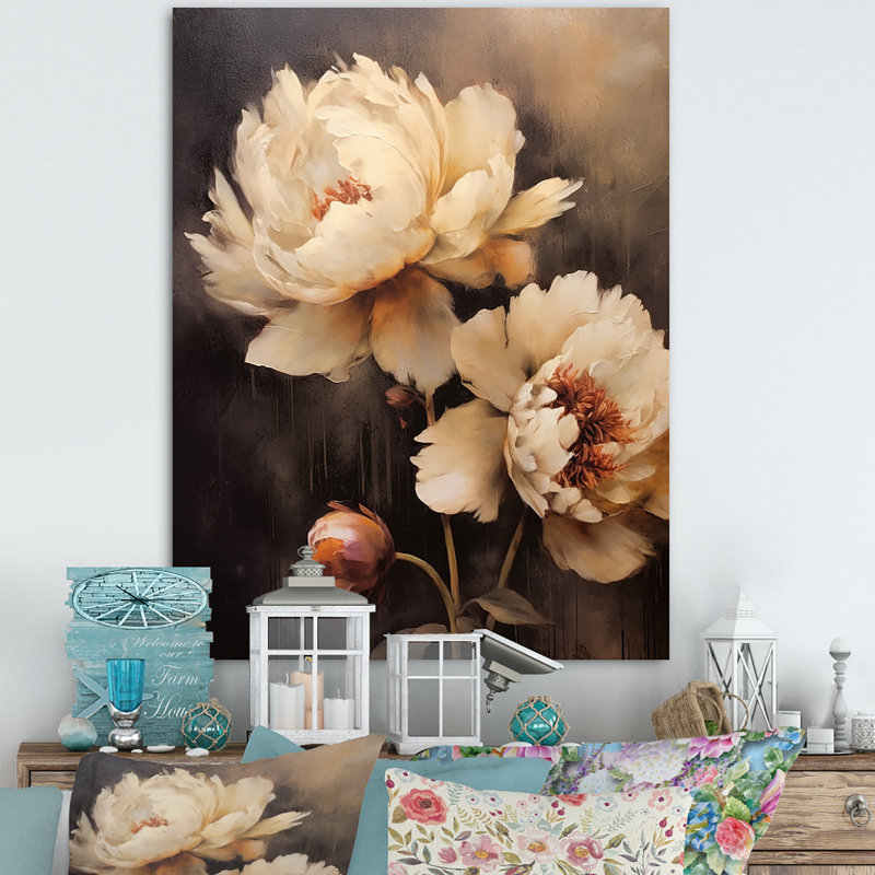 Pivoines botaniques rétro dévoilées III, Toile tendue, H 40 po x l 30 po x P 1,5 po