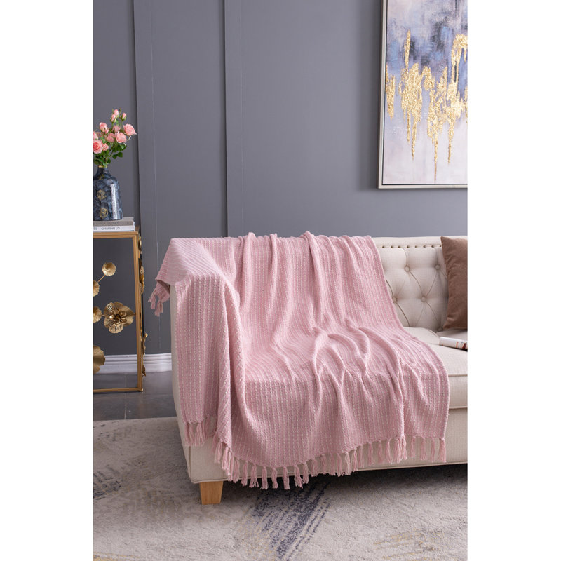 Jeté 50x60 "en coton rose et brun clair avec pampilles, paquet de 2