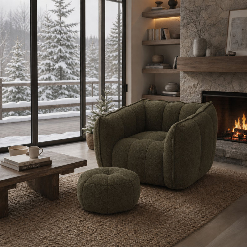 Fauteuil à billes avec repose-pieds Modern, Vert olive