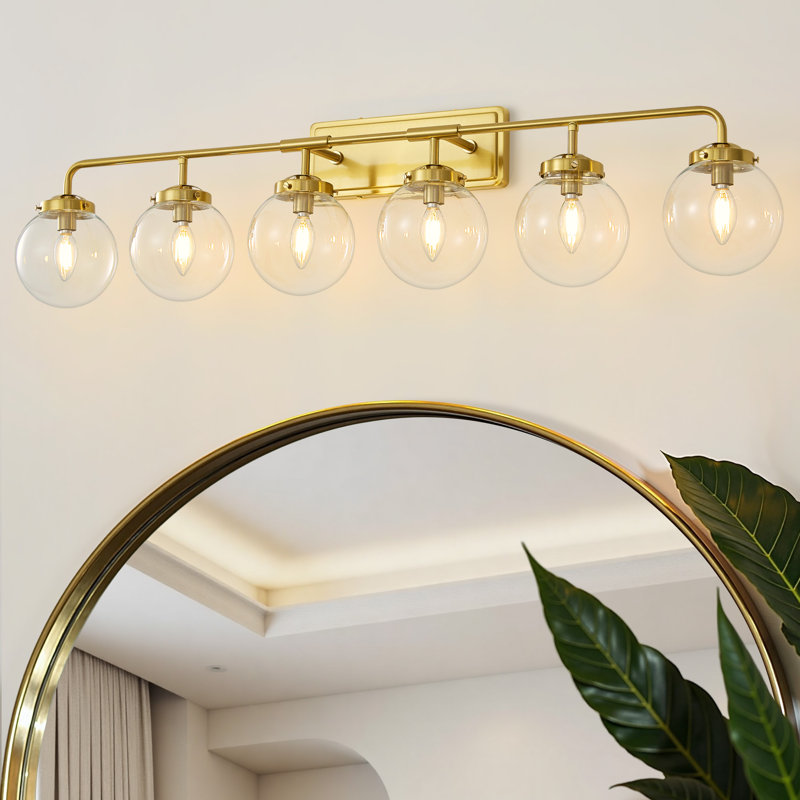 Brackenley 6 - Light Dimmable Vanity Light With Hand Blown Glass Globe Shade, Gold, Clear