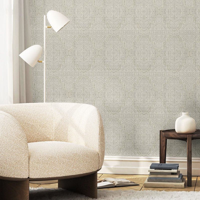 Rouleau de papier peint classique damassé, Blanc