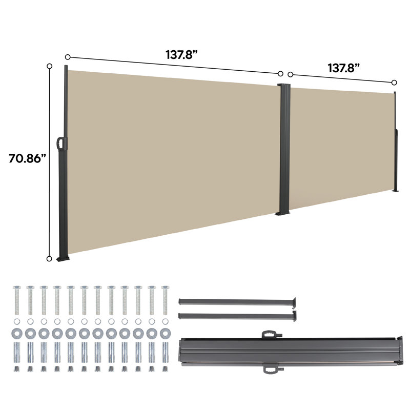 276''X 71'' Retractable Side Awning Folding Privacy Screen Privacy Fence Waterproof UV-Resistant Privacy Awning Outdoor For Garden, Deck, Patio, Pools, Balcony, Khaki