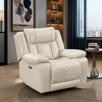 Marlow 40" Modern & Contemporary Premium Faux Leather Power Reclining Chair with V-Pattern Stitching, One-Touch Power Control & USB Charging & LED Lighting