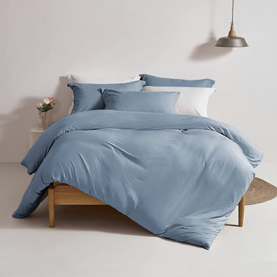 Solayne Washed Microfiber Duvet Cover Set, Soft Bedding with Zipper Closure and Corner Ties