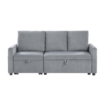 Swin Sofa W Pull Out Chaise And Storage, Gray Corduroy, 70 Inch