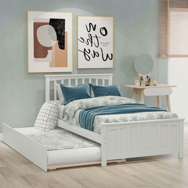 Lit plateforme simple avec lit gigogne, Blanc