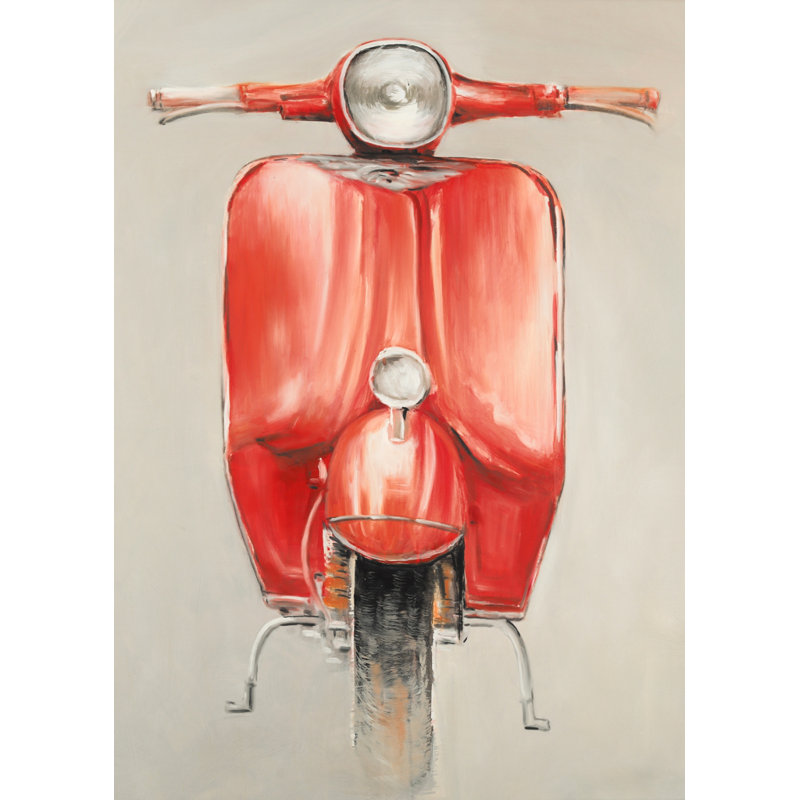 Small Red Moped Vintage Transportation Indoor Outdoor Mat | Decor