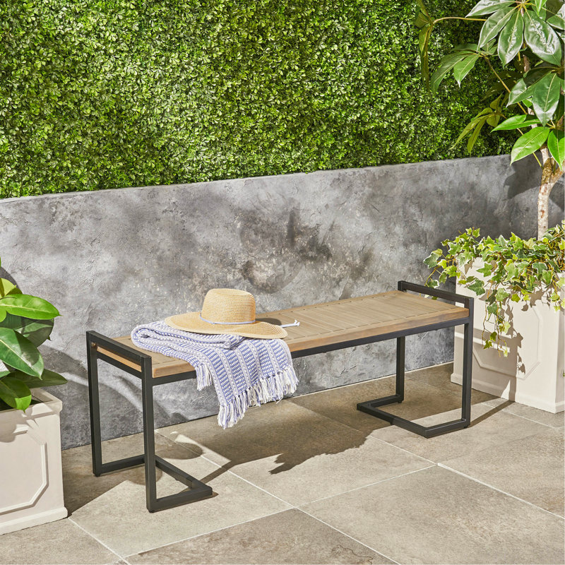 Banc industriel en bois et métal, Gris + noir