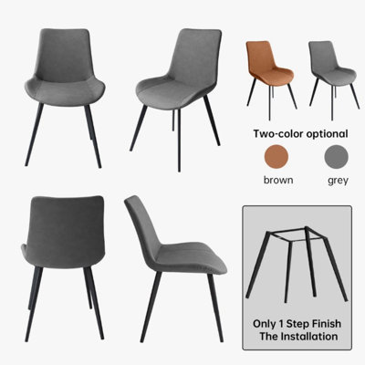 Chaise de salle à manger moderne en lin doux, gris clair / noir / brun