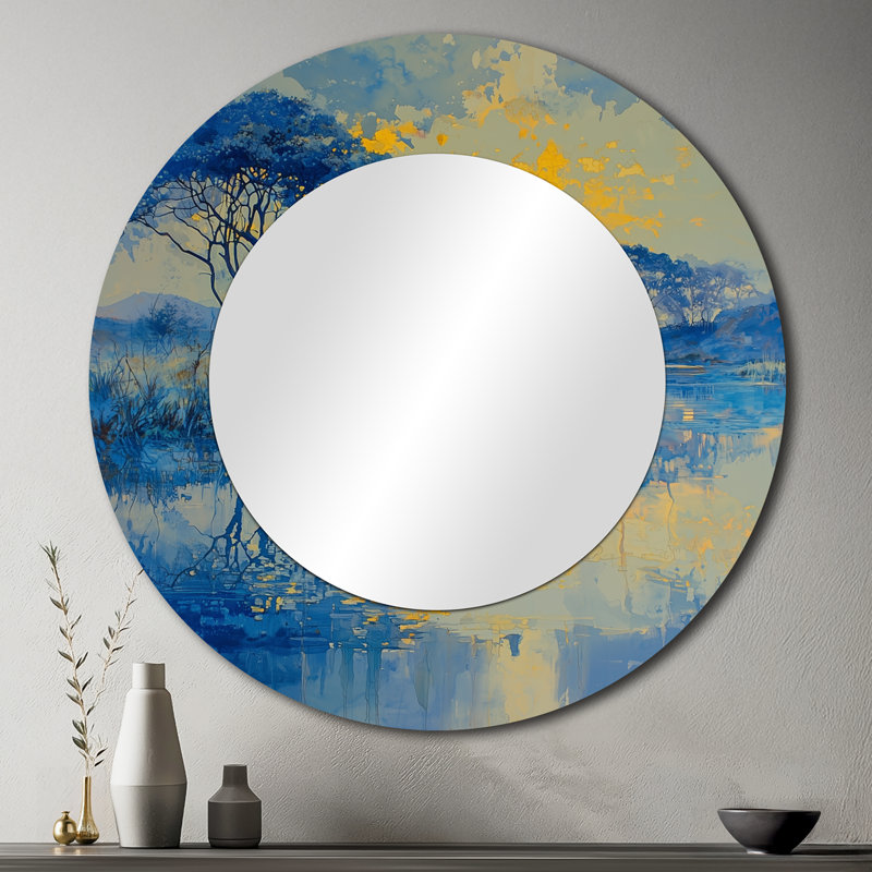 Éléphant au bord de l'eau - Art mural décoratif éléphant avec miroir - imprimé sur métal, 36 po x 36 po