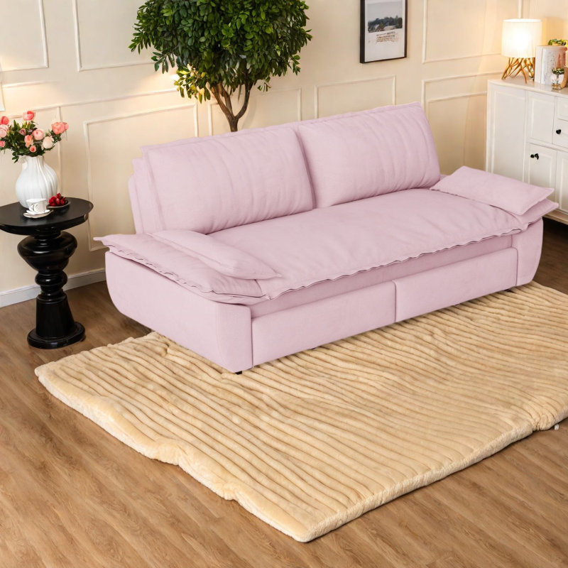 Canapé-lit multifonctionnel en velours, causeuse convertible rose moderne pour le salon