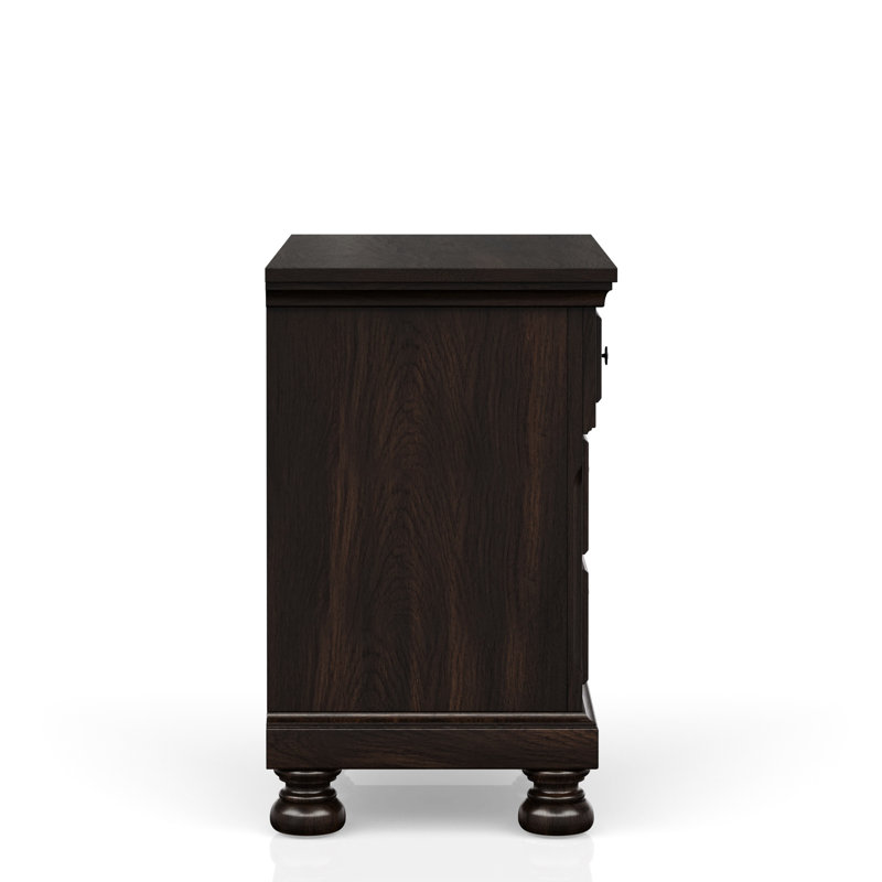Table de chevet en cerisier foncé à la mode avec 2 tiroirs - bois massif et deux