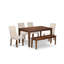 L'ensemble 6 pièces de table et chaises de cuisine contient une table de salle à manger rectangulaire et 4 chaises Parson en lin crème avec banc, acajou-739983582-739983583