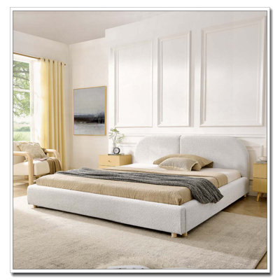 Modern Minimalist Style Upholstered Bed Frame Curved Headboard, Sturdy Leg