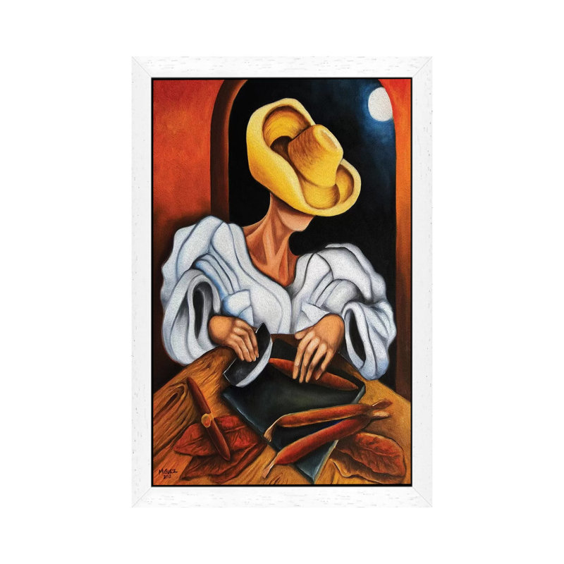 Making Cigars by Dixie Miguez - Single Picture Frame Painting on Canvas, White Framed