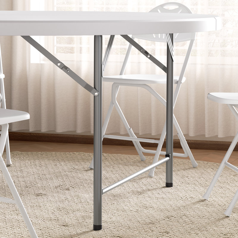 Table pliante ronde en plastique, table de banquet de fête pliable portative pour camping pique-nique en plein air, Blanc