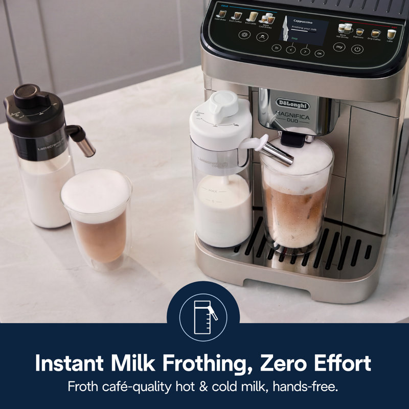 De'Longhi Magnifica Duo Fully Automatic Espresso Machine with Grinder & Milk Frother in Stainless Steel
