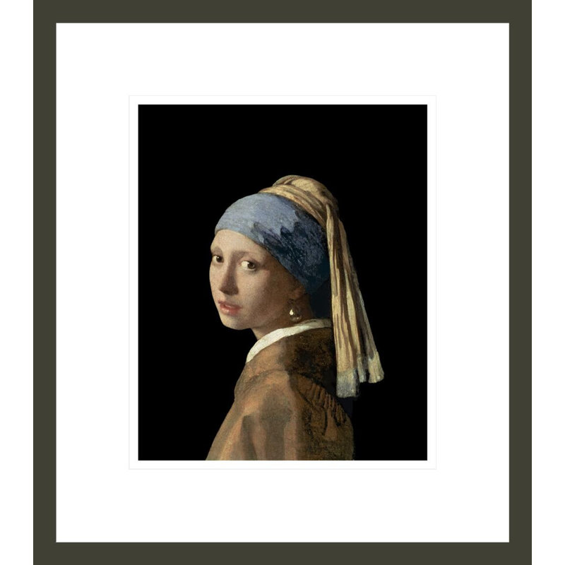 «Girl with a Pearl boucles d'oreilles» par Jean Vermeer, impression giclée encadrée, 15.59" H x 13.75" W