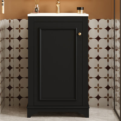 20" Bathroom Vanity With Ceramic Sink, Freetanding Single Vanity Set With Soft Closing Door, Adjustable Shelf, Modern Style, Black
