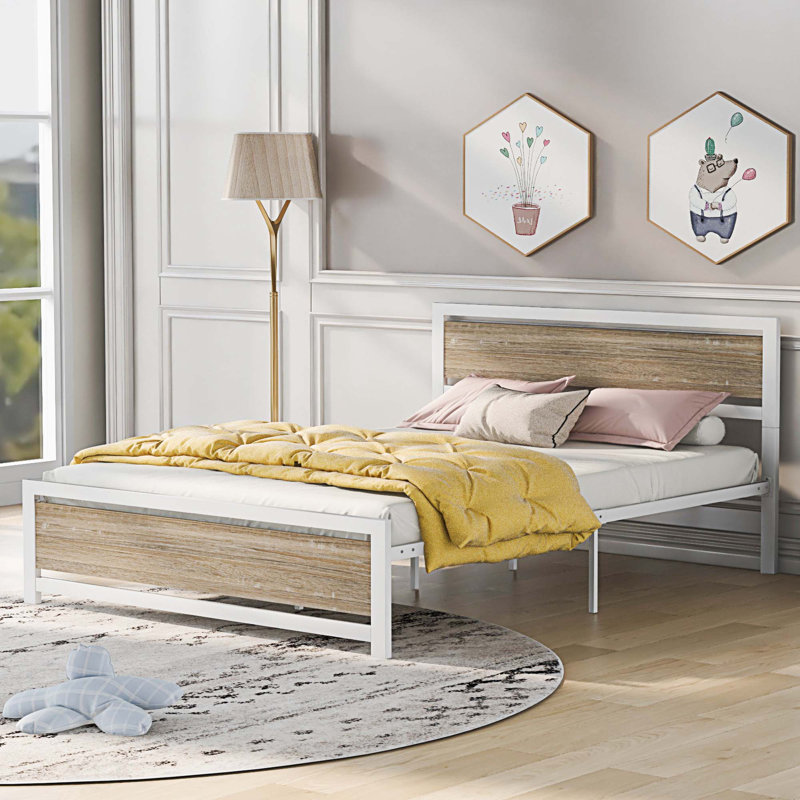 Goncalvo Platform Bed with Headboard and Footboard,bed frame, Queen, White
