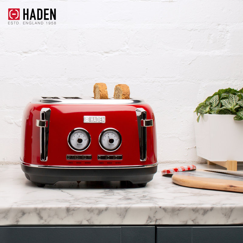 HADEN Dorset Bundle with 4-Slice Toaster and Electric Kettle, Red