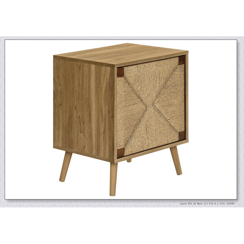 Table d'appoint moderne en noyer clair avec porte en ruppie maritime pour un rangement et un décor de salon