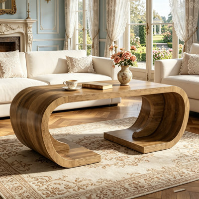 Table basse en forme de C, table basse de style campagnard avec base courbée