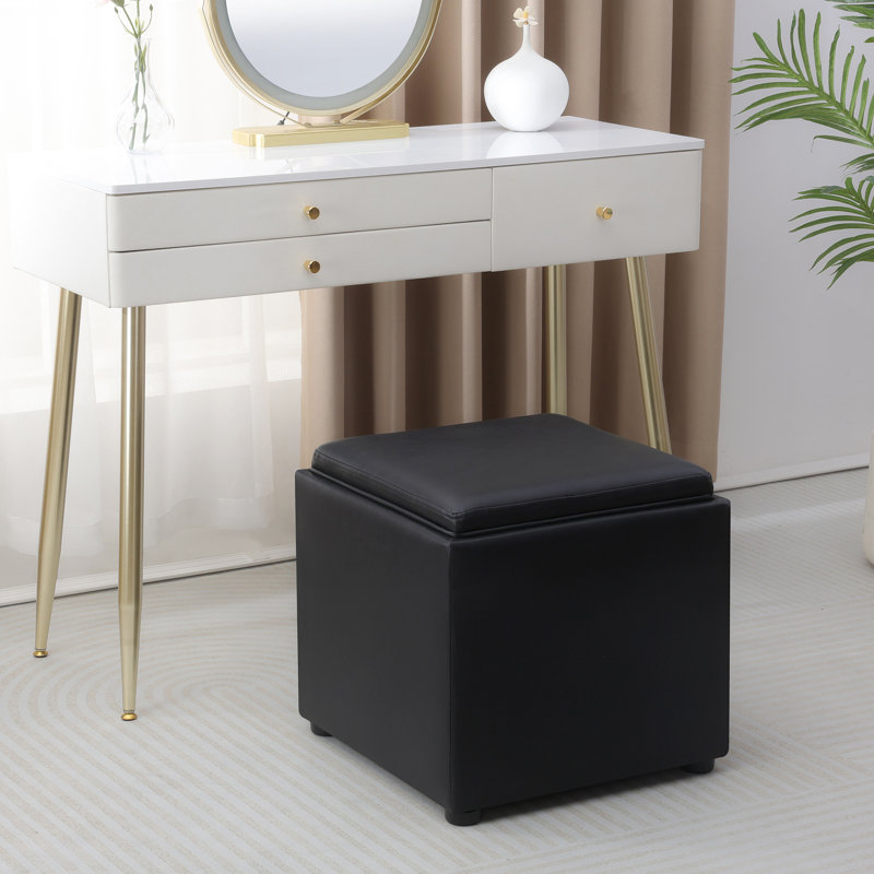Repose-pieds de rangement en similicuir 17,7 po avec plateau réversible, Noir