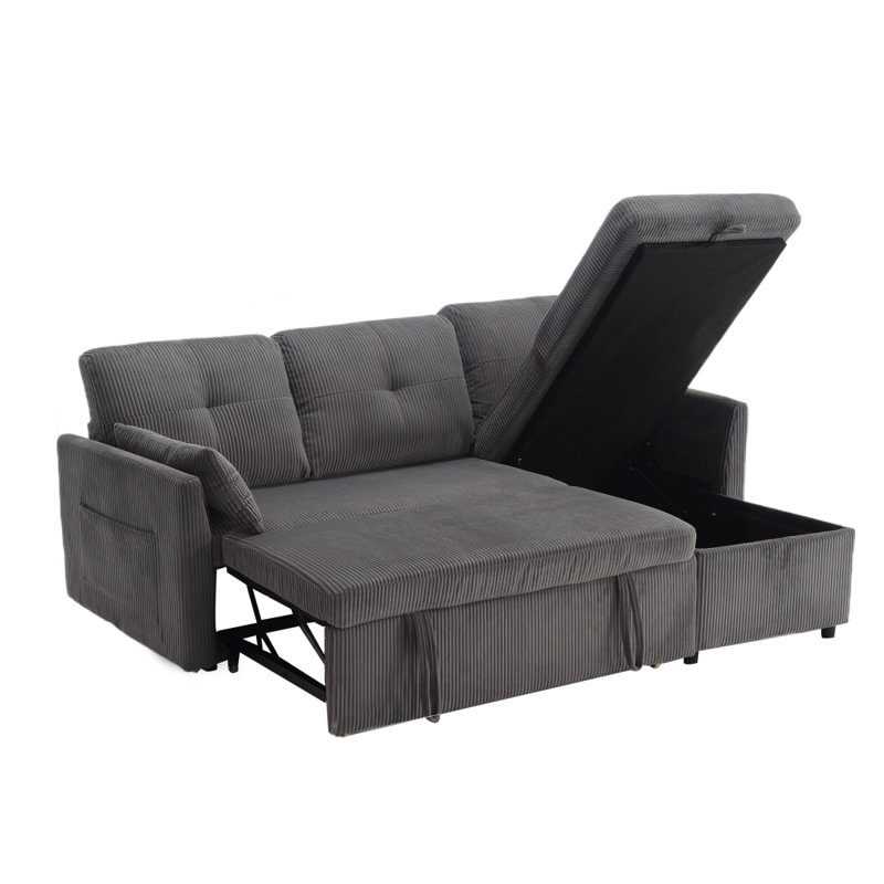 Vaya 2 - Piece Pull Out Sectional Sleeper Sofa With Storage Chaise, Gray Corduroy Incorrect