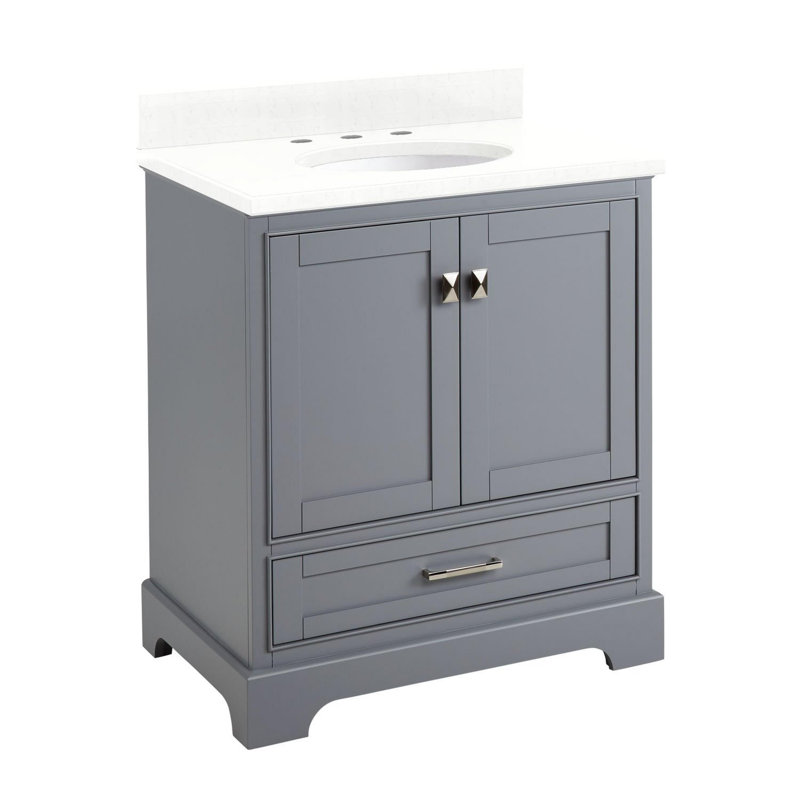 Quen 30" Freestanding Single Basin Vanity Set with Cabinet, Vanity Top, and Oval Undermount Sink, Gray, Brushed Nickel