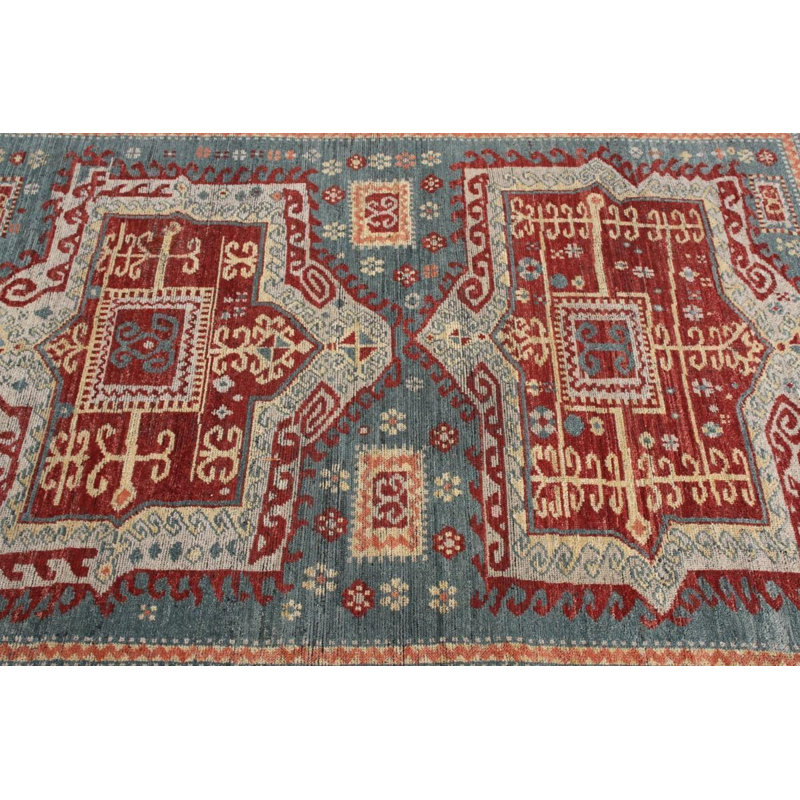 Rug & Kilim’S Tribal Rug In Blue And Red Medallion Pattern, Rectangle 10' x 14'