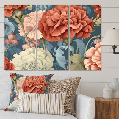 Ensemble d'ornements floraux en métal Coral Blue Carnations Harmony I