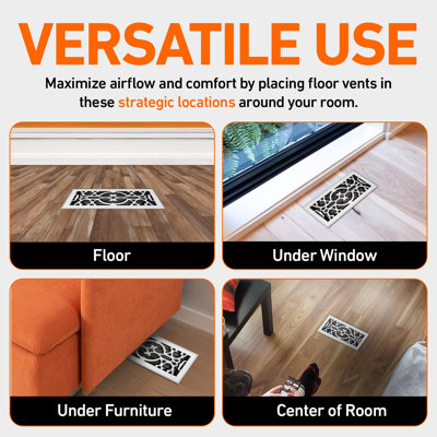 2X10 Floor Vent Covers Floor Register with Mesh Cover Trap, Heat and Air, Walkable Metal Floor Register for HVAC Duct, Victorian, White