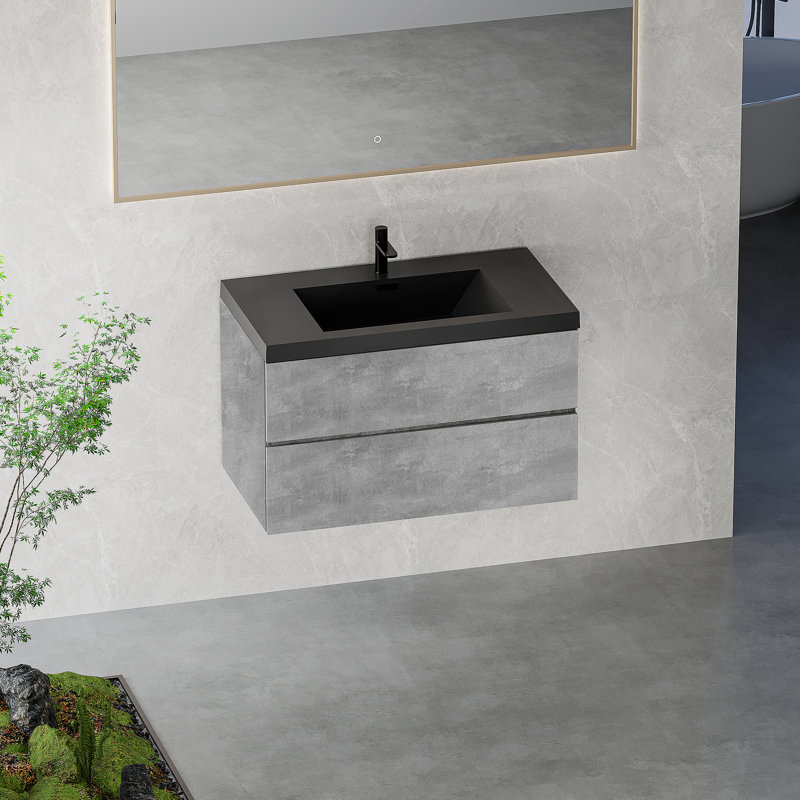 Meuble-lavabo flottant avec lavabo, conception murale pour économiser de l'espace, armoire de rangement moderne avec lavabo de qualité supérieure et tiroirs à fermeture douce