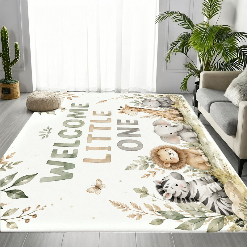 Tapis imprimé aquarelle animaux de safari, thème d'accueil, motif lion, zèbre, éléphant et girafe, tapis de sol artistique, antidérapant, décoration intérieure pour dortoir, salon, chambre