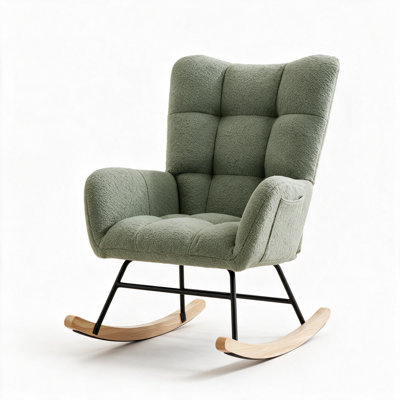 Chaise berçante de chambre de bébé avec tissu doux, fauteuil d'allaitement pour chambre de bébé, fauteuil ergonomique avec poche latérale et pieds en bois, fauteuil de lecture confortable pour le salon, vert