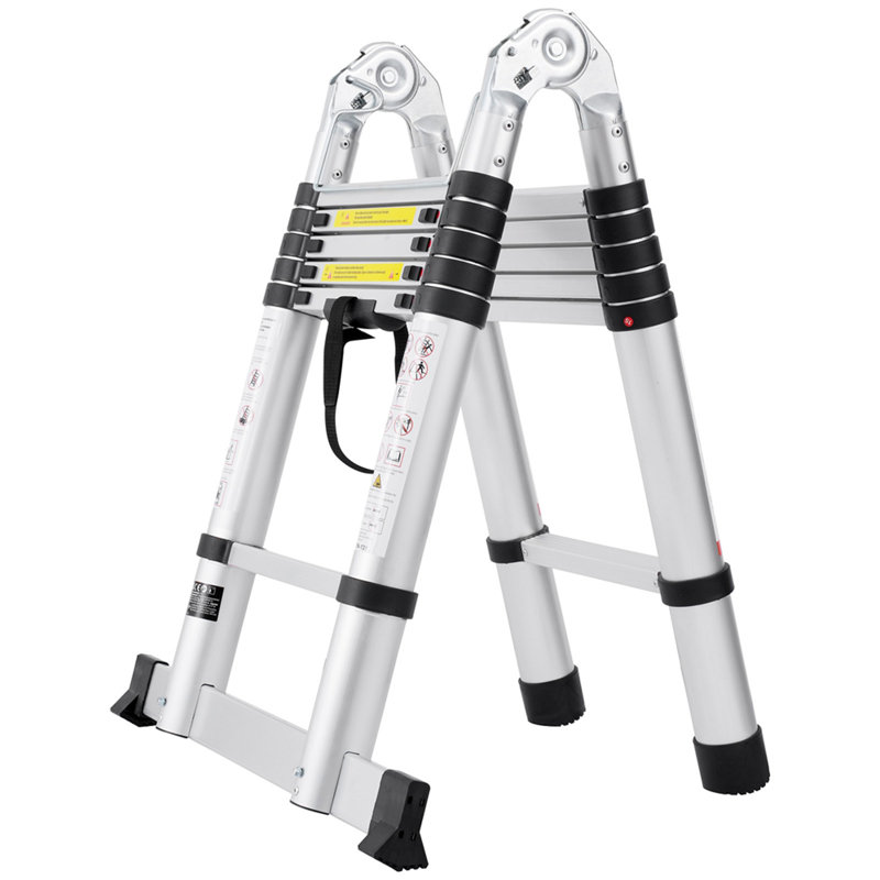 Telescoping Extension Ladder 12.5FT A-Shape w/ Stabilizer Bar for RV