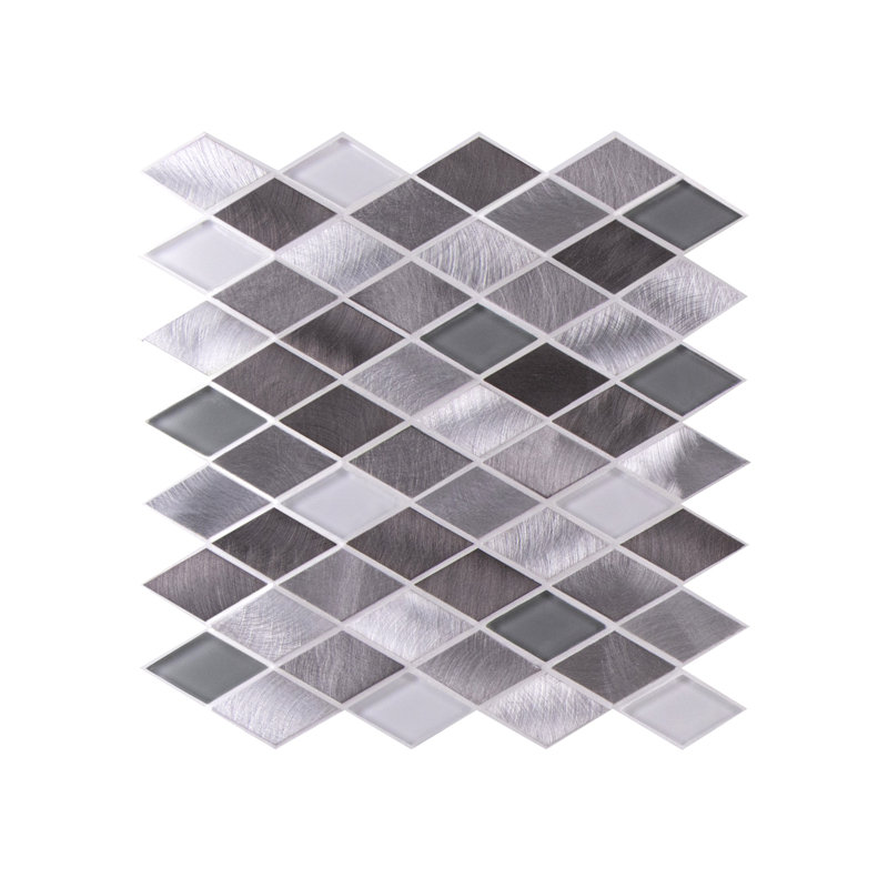 Twilight Series 2" x 2" Straight Edge Metal and Glass Mosaic Tile, White/Gray