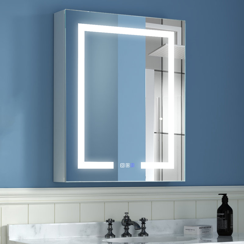 Tankersley Recessed or Surface Mount Frameless 3 Door Medicine Cabinet with 6 Adjustable Shelves and Lighting