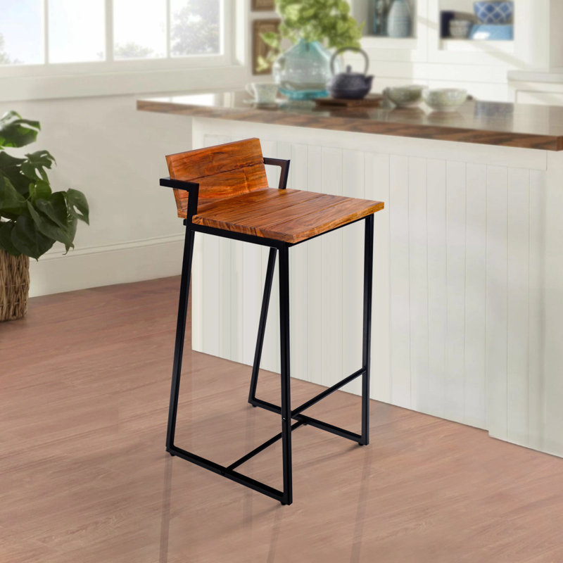 Tabouret de bar 35 po en bois d'acacia de style industriel avec structure en métal