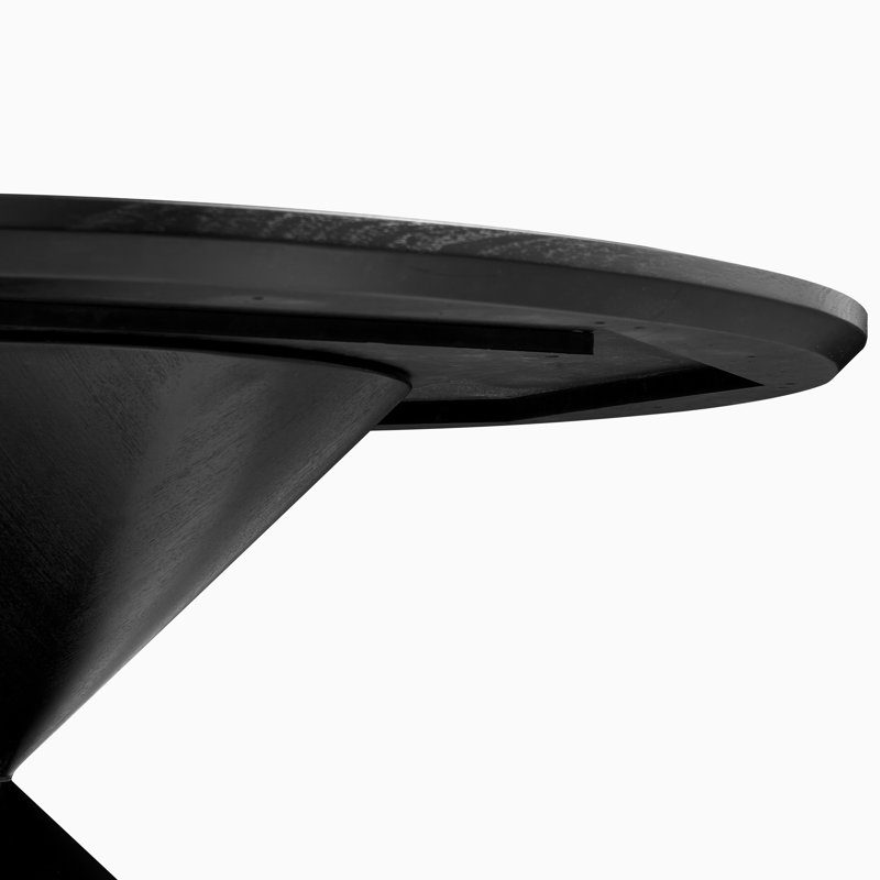 Élégante table de salle à manger ronde noire avec base conique élégante, design contemporain de luxe pour des espaces de vie sophistiqués