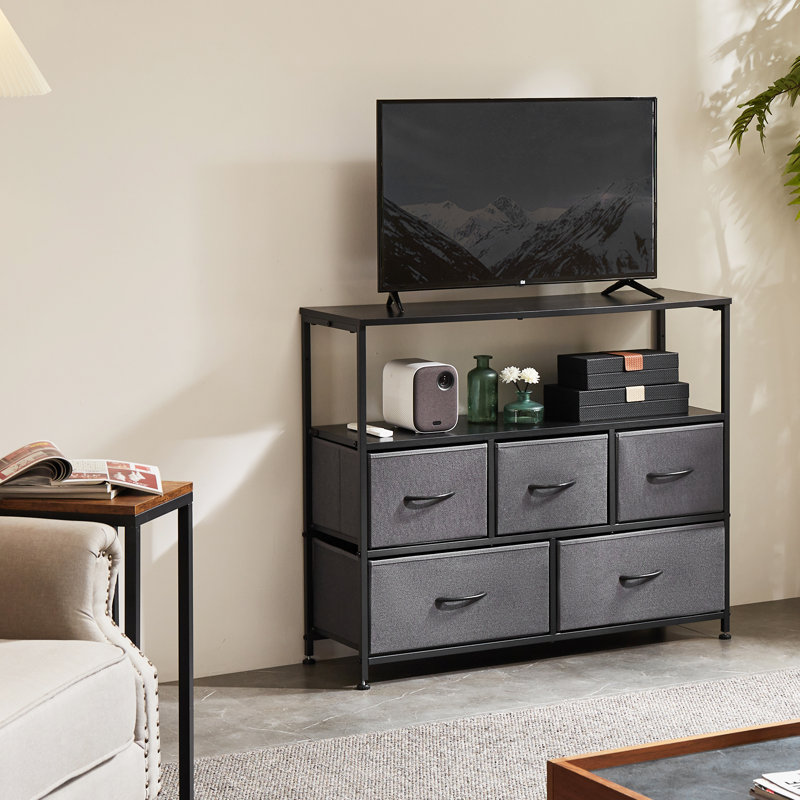 Commode à 5 tiroirs avec meuble télé (ensemble de 2, Gris