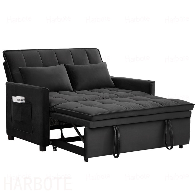 Canapé-lit convertible en velours, canapé-lit réglable à 5 positions avec lit escamotable et poche de rangement latérale, canapé-lit multifonctionnel 2-en-1