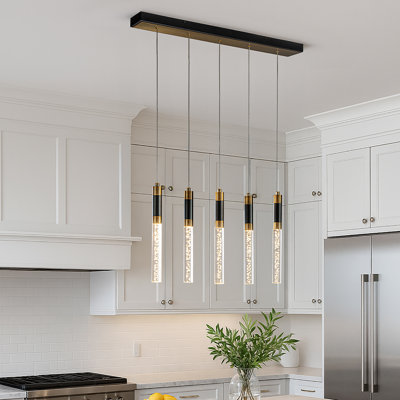 12'' Modern 5-light Seeded Bubble Glass Cluster Integrated Led Staircase Chandelier Pendant Light In Matte Black