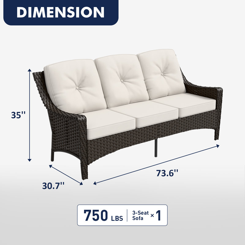 Wicker Outdoor Patio Sofa with Cushion, Beige