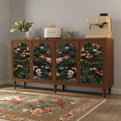 Artistic four-door floral wooden sideboard