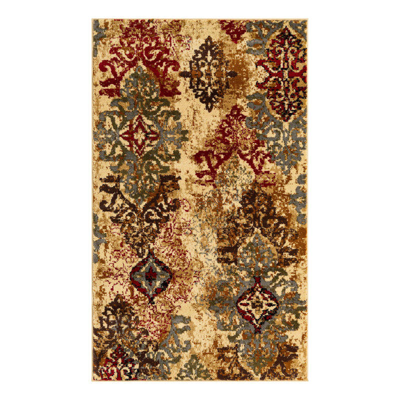Tapis rouge / crème à motif abstrait Eelijah, Rectangle 3 pi 1 po x 5 pi 3 po